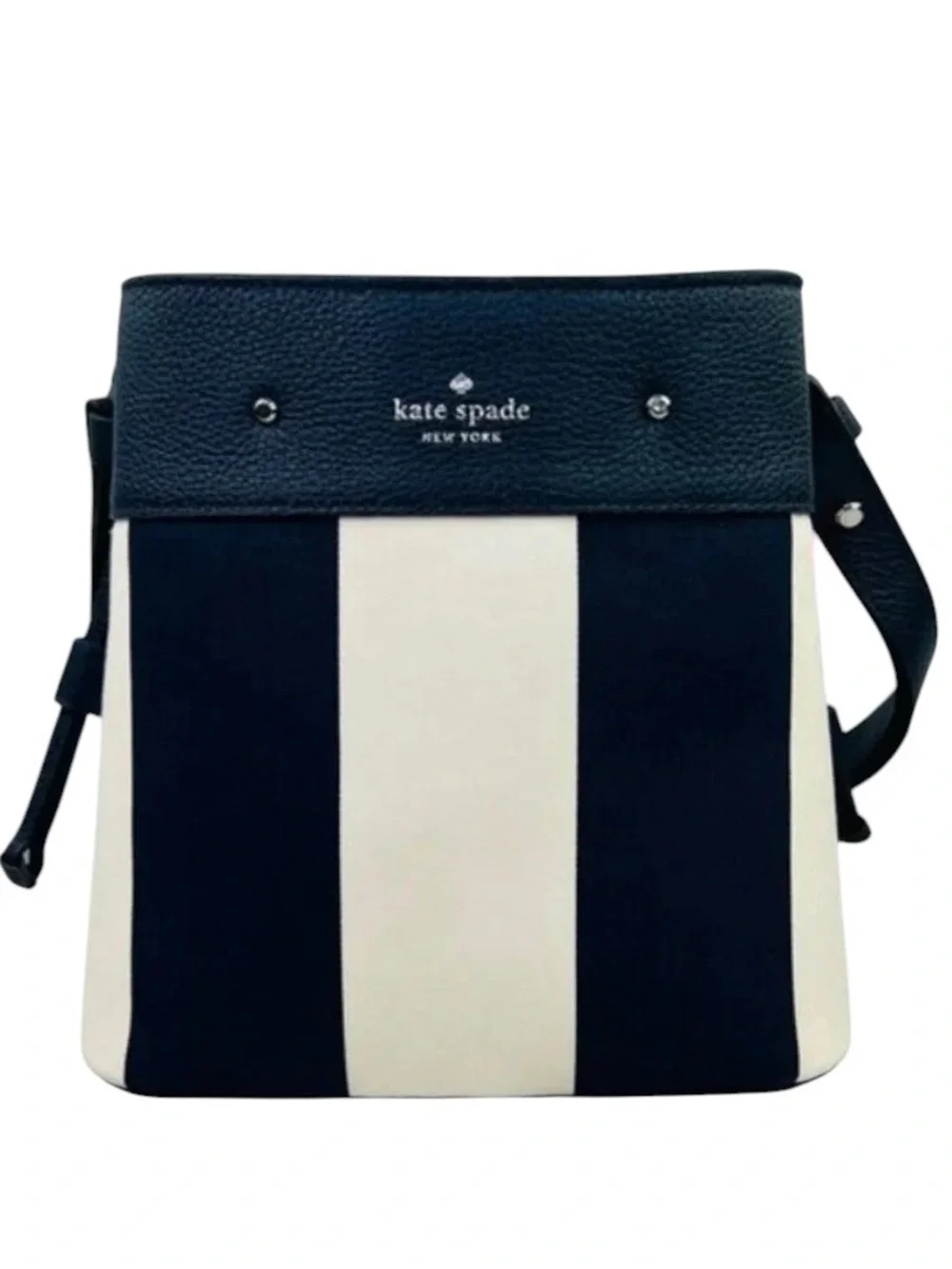 Kate Spade New York Marti Even Stripe Small Bucket Bag Blazer Blue & Cream NWT